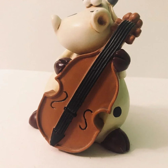 Vintage Paolo Chiari Cow Bull Playing Cello Coin Bank Figurine 5 Inch Tall - Picture 5 of 16